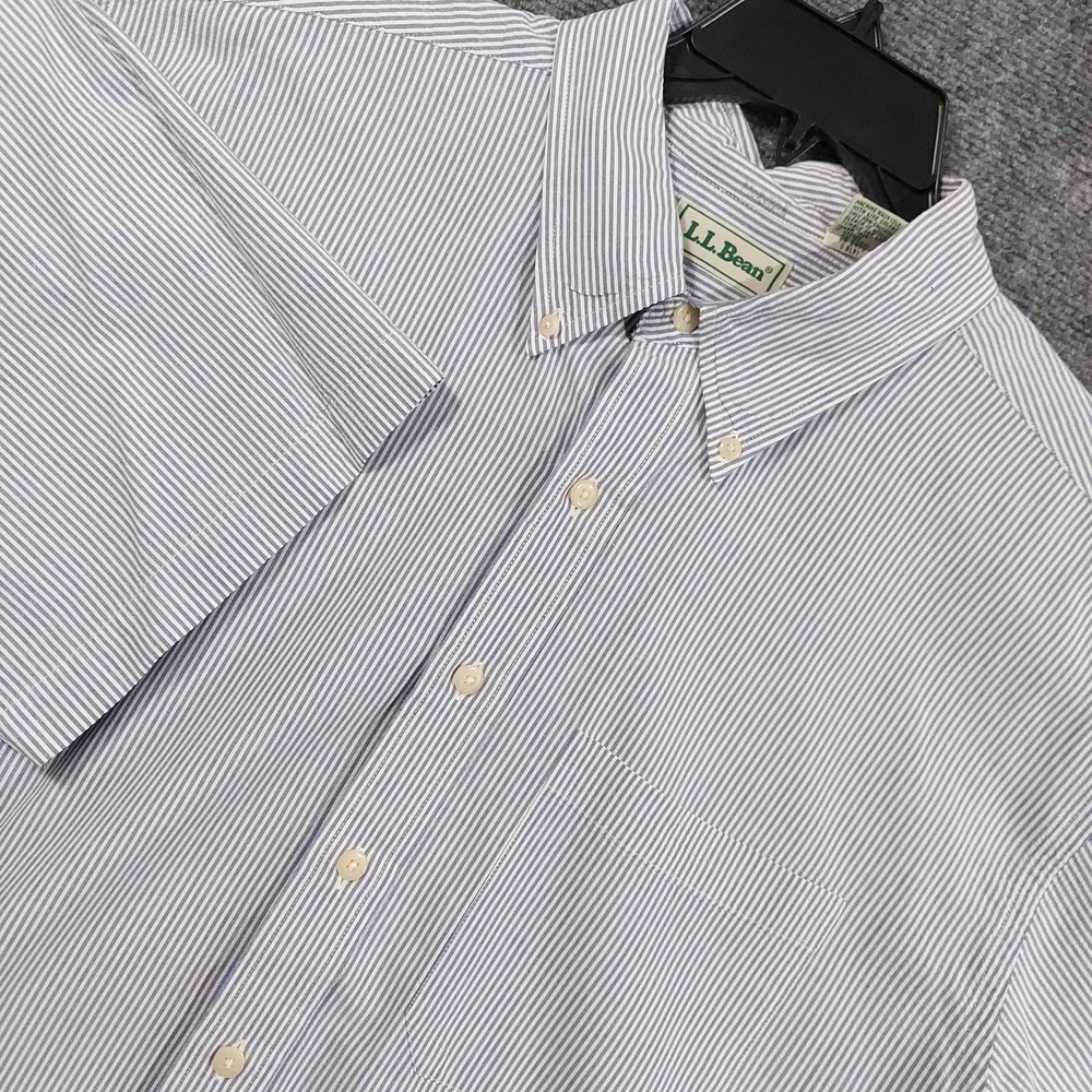 Vintage L.L. Bean Shirt Mens Large Striped Short Sleeve Button Down Seer Sucker
